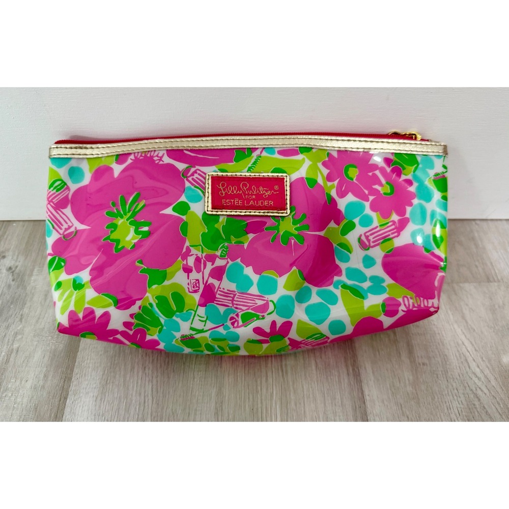 Lilly Pulitzer Estee Lauder Makeup Bag Womens‎ Small Pink Floral Excellent Pouch